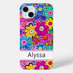 Groovy Retro Floral Personalized iPhone 15 Mini Case