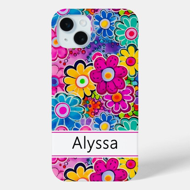 Groovy Retro Floral Personalized Case-Mate iPhone Case (Back)