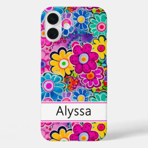 Groovy Retro Floral Personalized iPhone 16 Plus Case