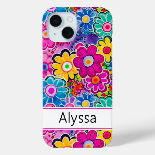 Groovy Retro Floral Personalized iPhone 15 Case