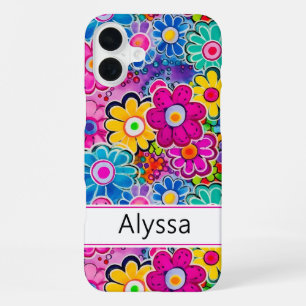 Groovy Retro Floral Personalized iPhone 16 Plus Case