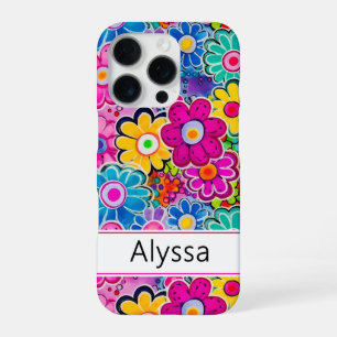 Groovy Retro Floral Personalized iPhone 16 Pro Case