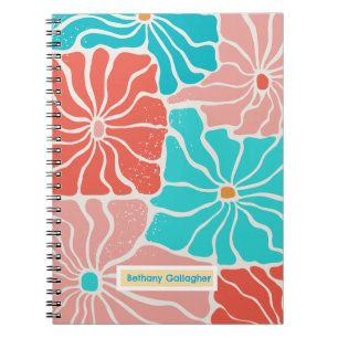 Groovy Retro Floral Personalized Spiral Notebook