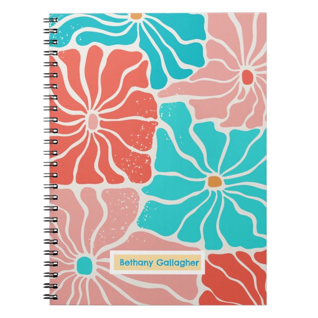 Groovy Retro Floral | Personalized Spiral  Notebook (Front)