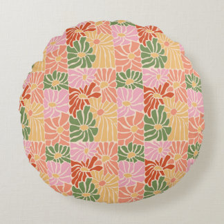 Groovy Retro Floral Round Pillow