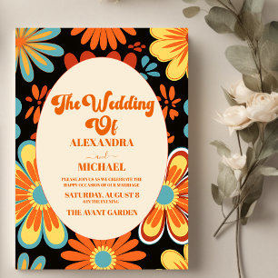 Groovy Retro Floral Wedding Invitation