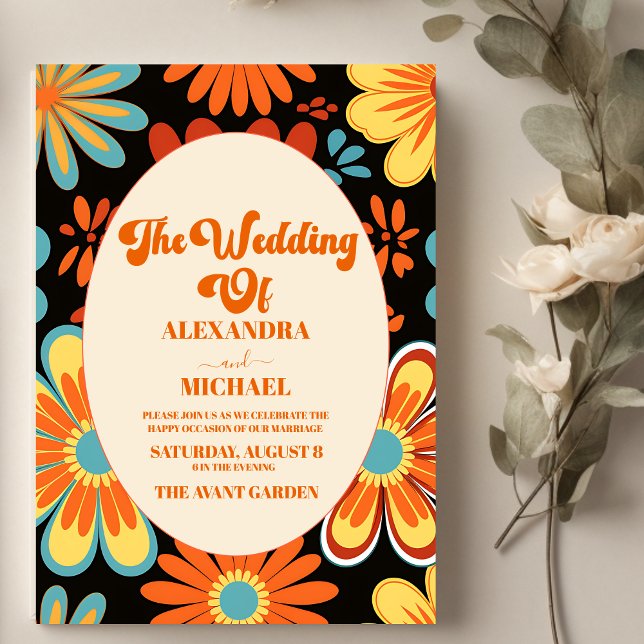 Groovy Retro Floral Wedding  Invitation (Creator Uploaded)