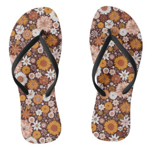 Groovy Retro Flower Garden Pattern Flip Flops