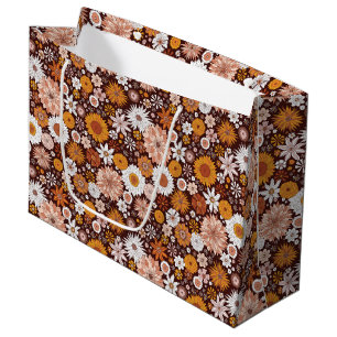 Groovy Retro Flower Garden Pattern Large Gift Bag