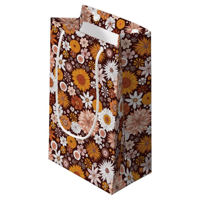 Groovy Retro Flower Garden Pattern Small Gift Bag (Front Angled)