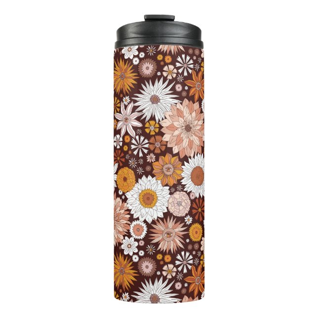 Groovy Retro Flower Garden Pattern Thermal Tumbler (Front)