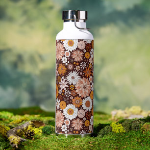 Groovy Retro Flower Garden Pattern Water Bottle