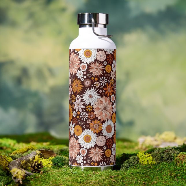 Groovy Retro Flower Garden Pattern Water Bottle (Outdoor)