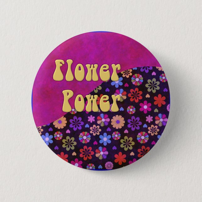 Groovy Retro Flower Power 60s 70s 2 Inch Round Button (Front)
