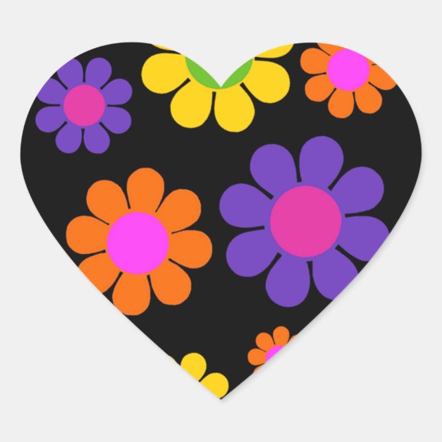 Groovy Retro Flower Power Heart Sticker (Front)
