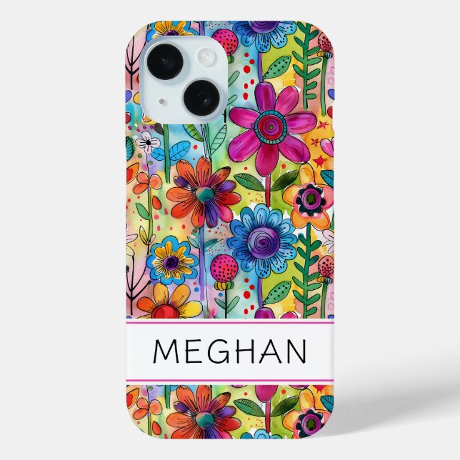 Groovy Retro Flower Power Personalized Case-Mate iPhone Case (Back)