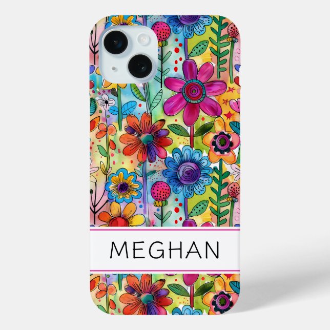 Groovy Retro Flower Power Personalized Case-Mate iPhone Case (Back)