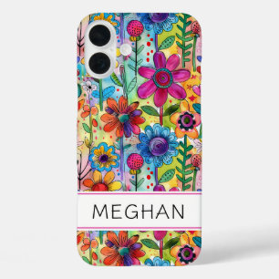 Groovy Retro Flower Power Personalized iPhone 16 Plus Case