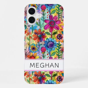 Groovy Retro Flower Power Personalized iPhone 16 Plus Case