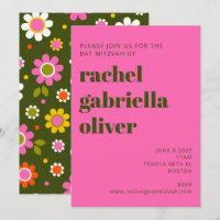 Groovy Retro Flowers Bright Pink Bold Bat Mitzvah