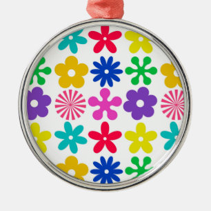 GROOVY RETRO FLOWERS METAL ORNAMENT