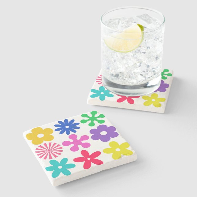 GROOVY RETRO FLOWERS STONE COASTER (Side)