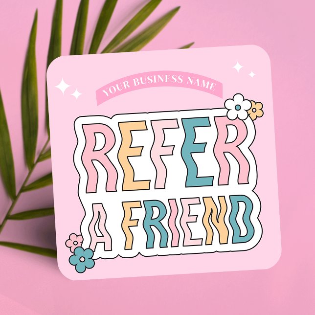 Groovy Retro Fun 70s Pastel Makeup Salon Nails Spa Referral Card (Embrace the retro charm with these groovy .Refer a Friend' cards. Customize with your logo and offer)
