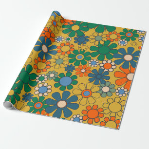 Groovy Retro Garden Flowers 60s 70s Floral Pattern Wrapping Paper