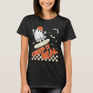 Groovy Retro Ghost Halloween Creep It Real Boys Sk T-Shirt