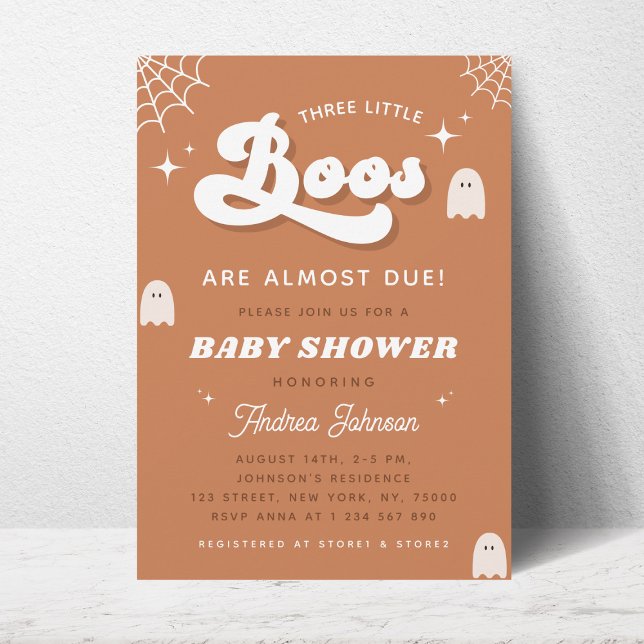 Groovy Retro Ghost TRIPLETS Halloween Baby Shower Invitation (Creator Uploaded)