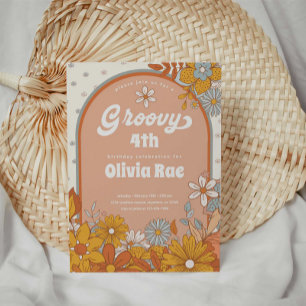 Groovy Retro Girl Daisy Birthday  Invitation