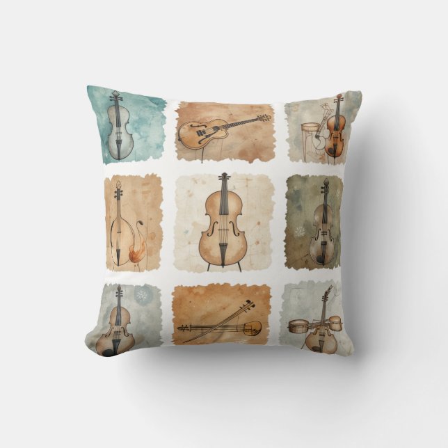 Groovy Retro Guitar Collage Vibes Classic Throw Pillow (Front)