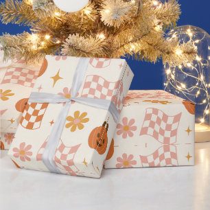 Groovy Retro Halloween Chequerboard Wrapping Paper