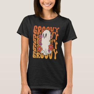 Groovy Retro Halloween Ghost Floral 60s & 70s Styl T-Shirt