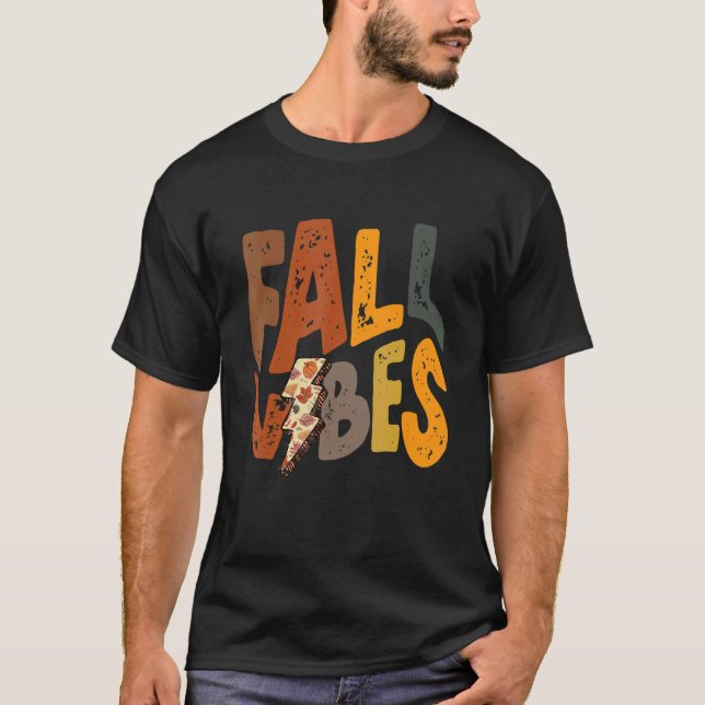 Groovy Retro Hello Fall Vibes Lightning Bolt Autum T-Shirt (Front)