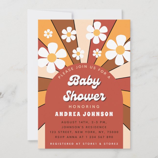 Groovy Retro Hippie Arch 70s 60s Daisy Baby Shower Invitation (Front)