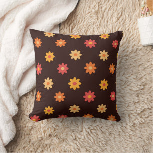 Groovy Retro Hippie Colourful Flowers Pattern    Throw Pillow