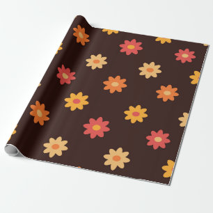 Groovy Retro Hippie Colourful Flowers Pattern  Wrapping Paper
