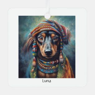 Groovy Retro Hippie Dachshund Boho  Metal Ornament