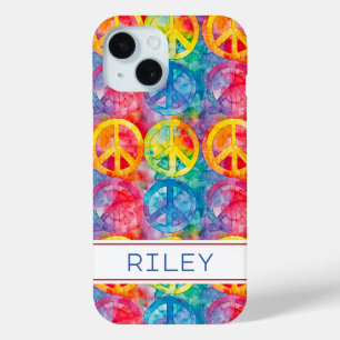 Groovy Retro Hippie Peace Sign Personalized iPhone 15 Case