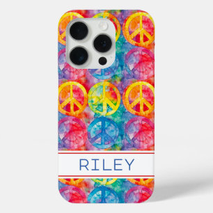 Groovy Retro Hippie Peace Sign Personalized iPhone 15 Pro Case