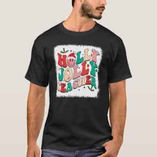 Groovy Retro Holly Xmas Jolly Teacher Christmas Vi T-Shirt