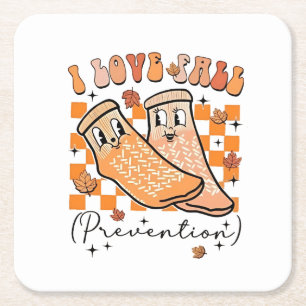 Groovy Retro I Love Fall Prevention Funny Square Paper Coaster