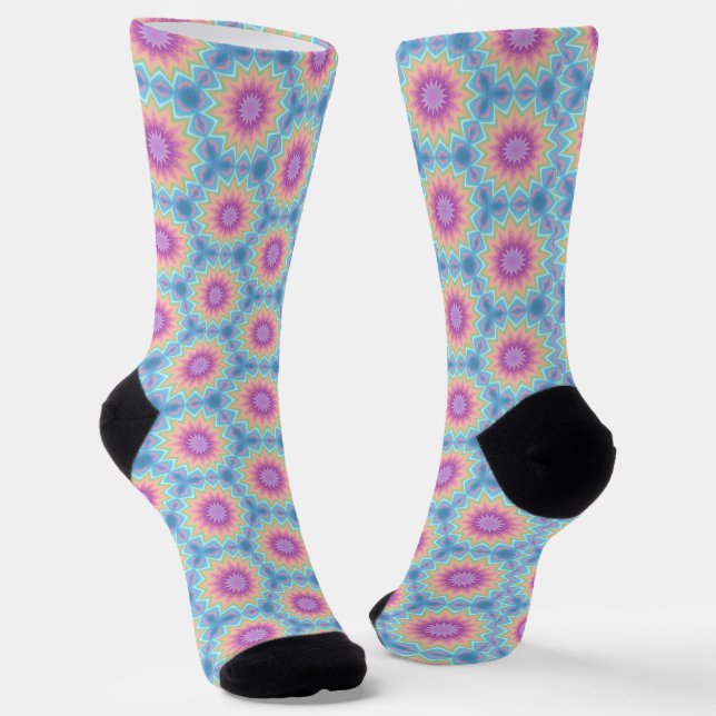 Groovy Retro kaleidoscope Pattern Pastel Color Socks (Angled)