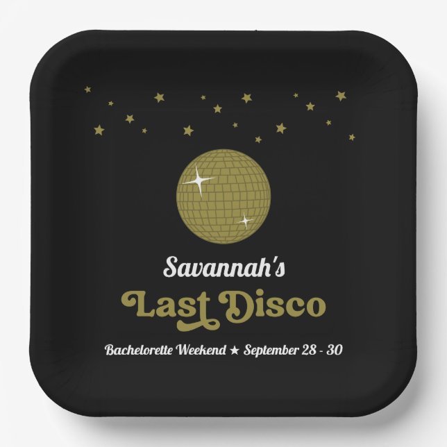 Groovy Retro Last Disco Bride Bachelorette Party Paper Plate (Front)