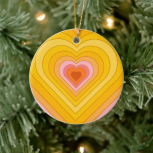 Groovy Retro Layered Heart   Ceramic Ornament