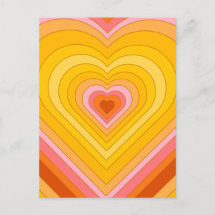 Groovy Retro Layered Heart  Postcard