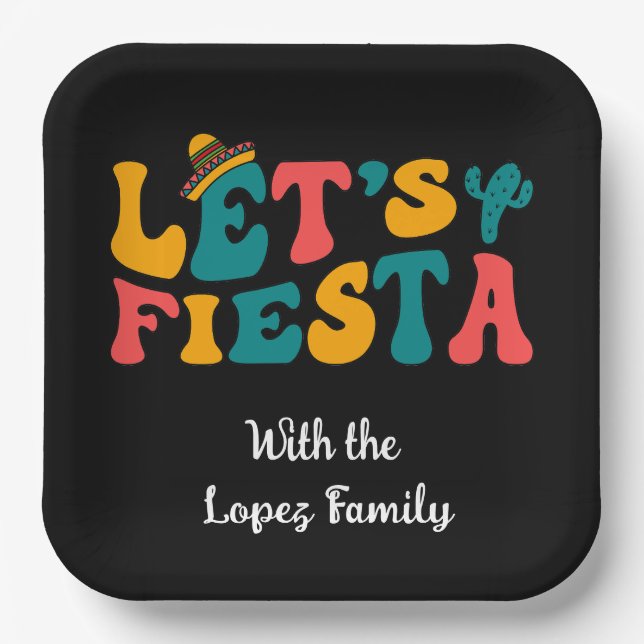 Groovy Retro Let's Fiesta Paper Plate (Front)
