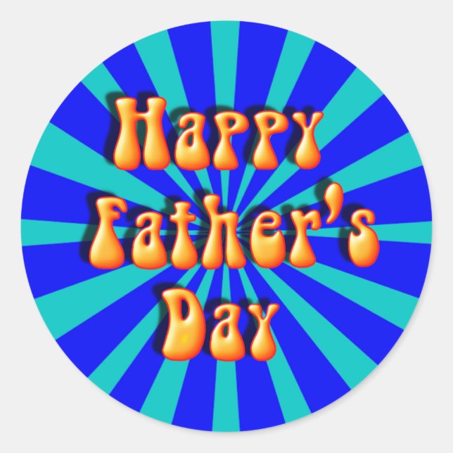 Groovy Retro Light & Dark Blue Father's Day Classic Round Sticker (Front)