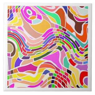 Groovy Retro Line Art   Custom Ceramic Tile